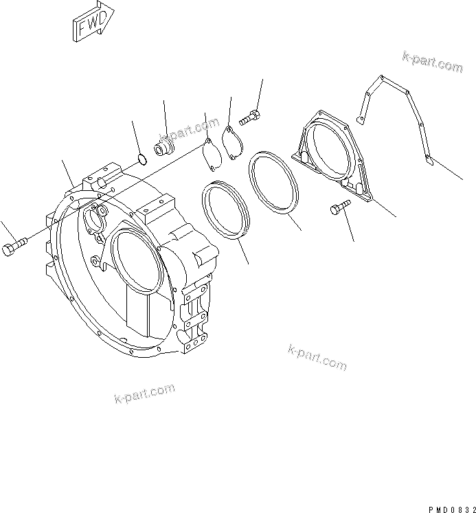 Komatsu parts book diagram for S6D102E-1F-US S/N 26200929-UP: FLYWHEEL HOUSING(#26200929-26239105)