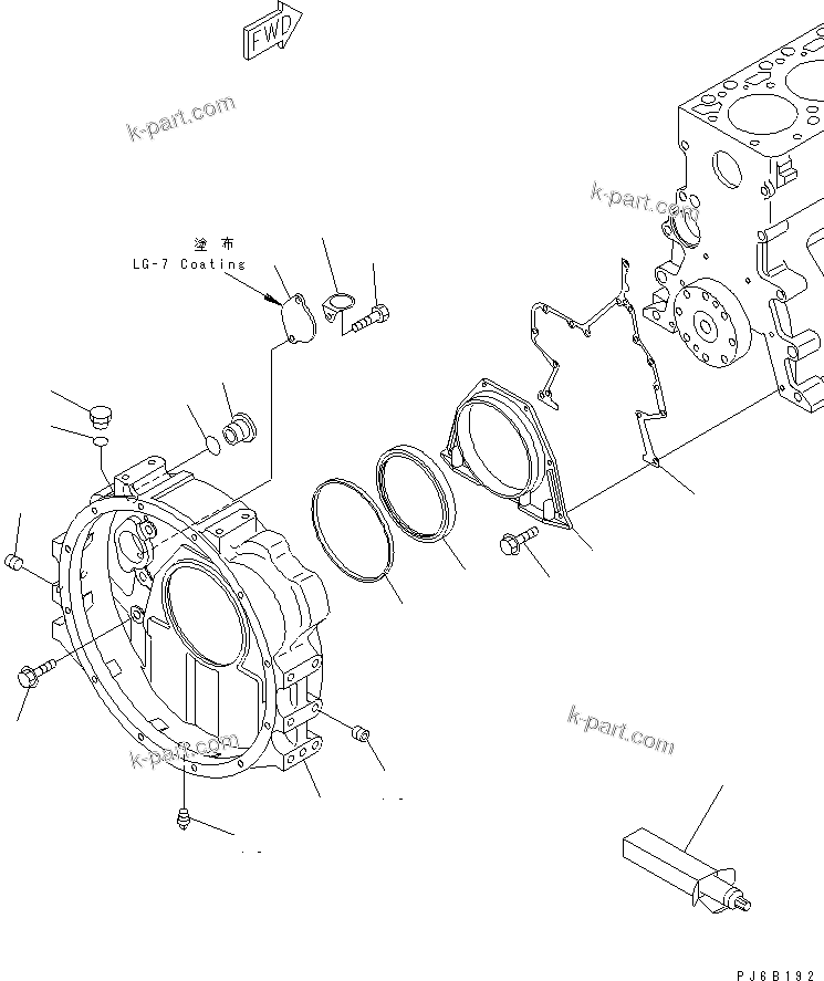 Komatsu parts book diagram for S6D102E-1F-US S/N 26200929-UP: FLYWHEEL HOUSING(#26265920-)