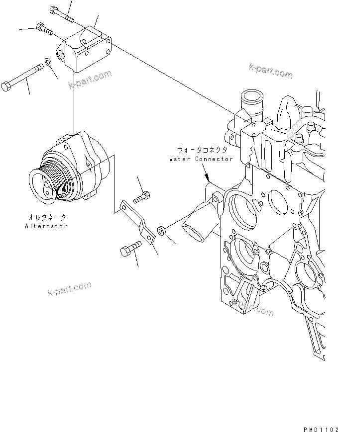 Komatsu parts book diagram for S6D102E-1F-US S/N 26200929-UP: ALTERNATOR MOUNTING