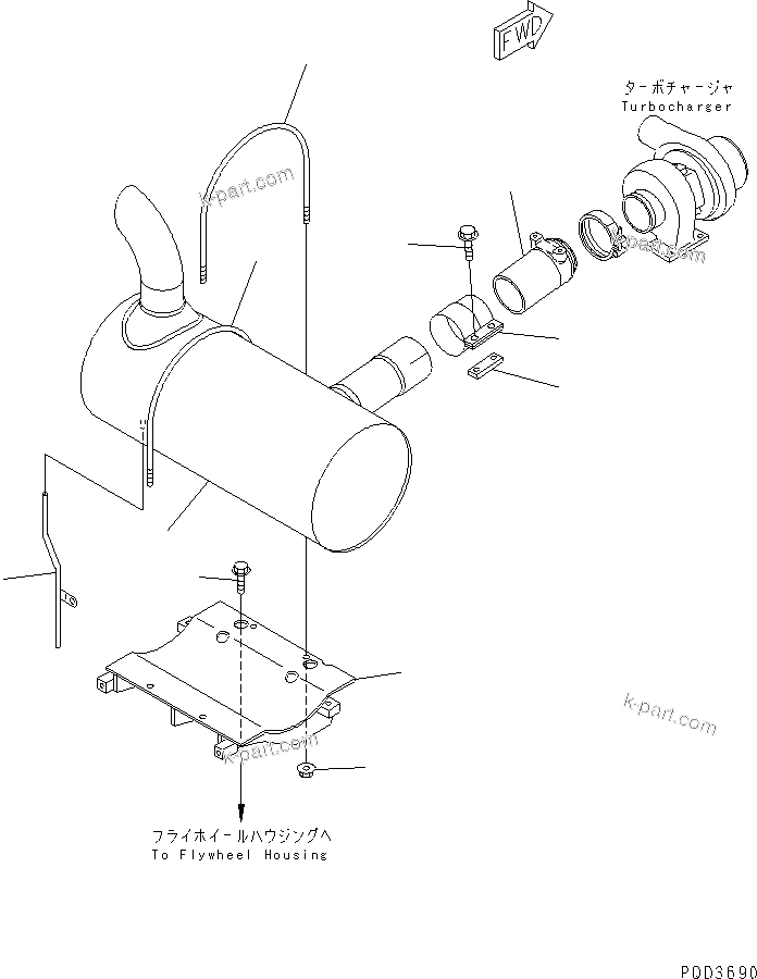 Komatsu parts book diagram for S6D102E-1FL-S2 S/N 26200929-UP: MUFFLER AND MOUNTING(#26253659-26257405)