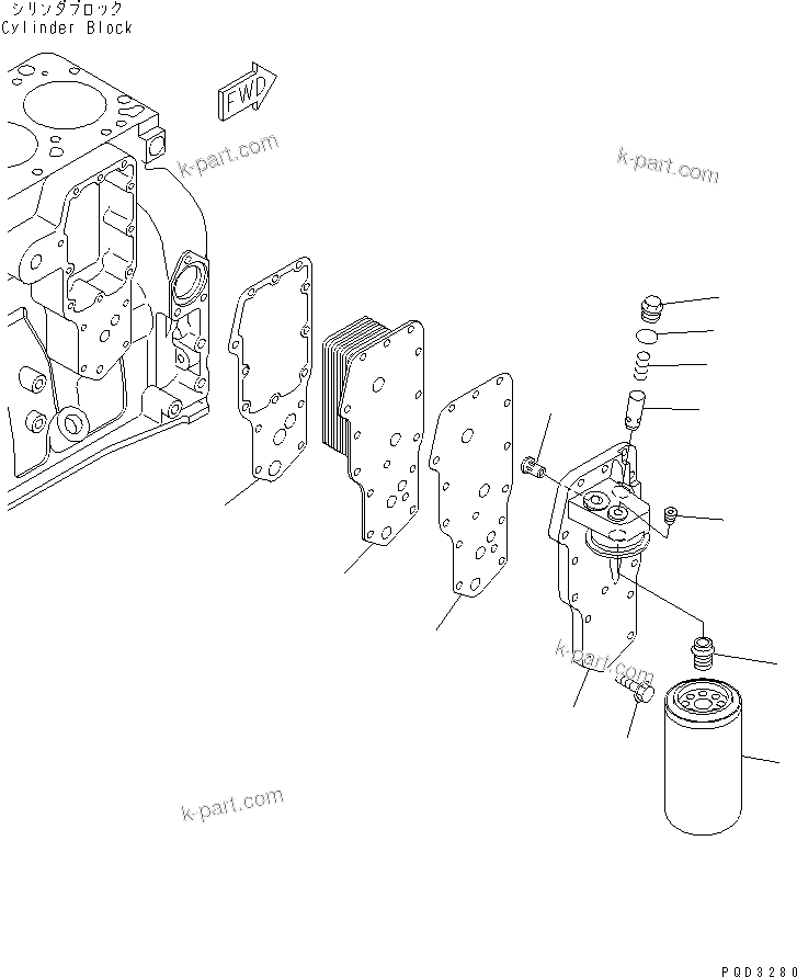 Komatsu parts book diagram for S6D102E-1FL-S2 S/N 26200929-UP: OIL COOLER AND OIL FILTER