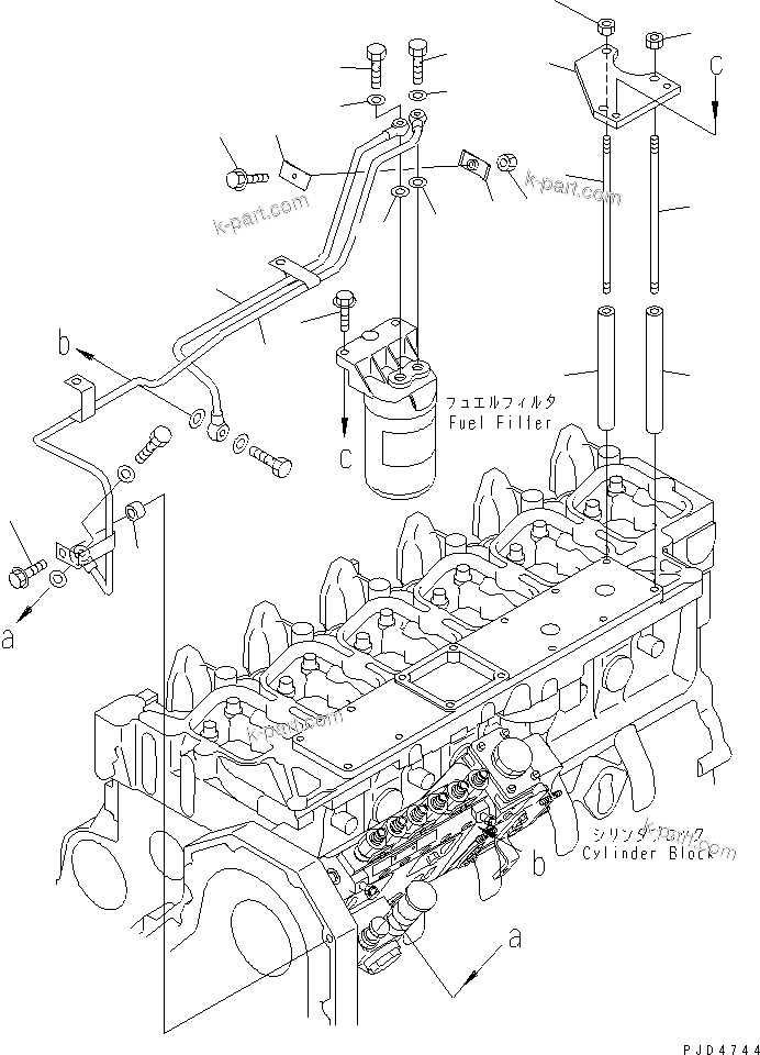 Komatsu parts book diagram for S6D102E-1FL-S2 S/N 26200929-UP: FUEL FILTER MOUNTING AND PIPING(#26230250-)