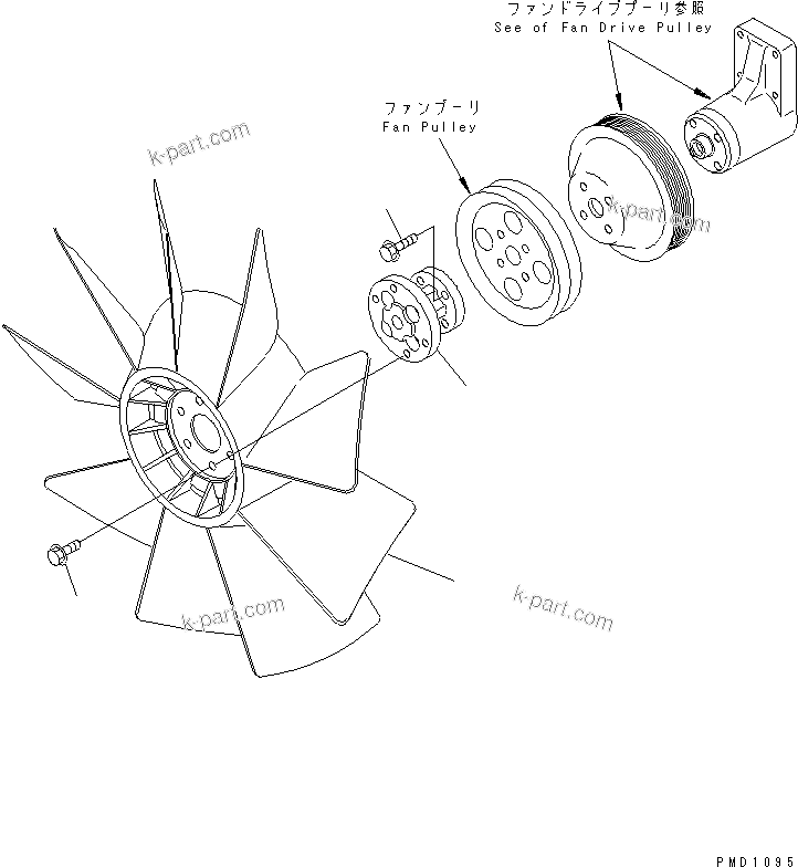Komatsu parts book diagram for S6D102E-1FL-S2 S/N 26200929-UP: COOLING FAN