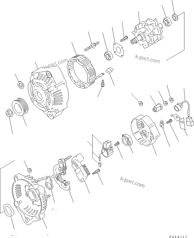 Komatsu parts book diagram for S6D102E-1FL-S2 S/N 26200929-UP: ALTERNATOR (60A) (INNER PARTS)