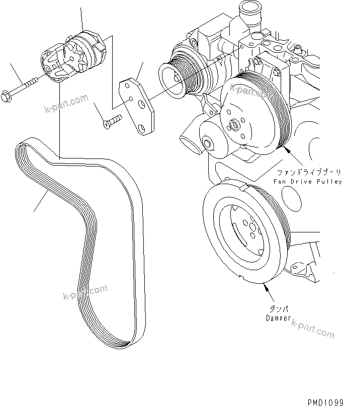 Komatsu parts book diagram for S6D102E-1FL-S2 S/N 26200929-UP: BELT TENSIONER(#26200939-)