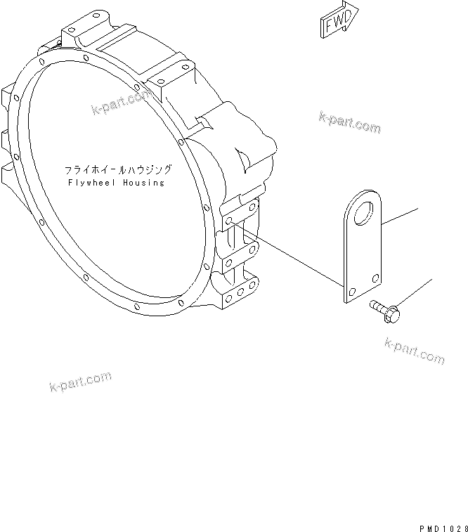 Komatsu parts book diagram for S6D102E-1E S/N 26200929-UP: REAR HANGER