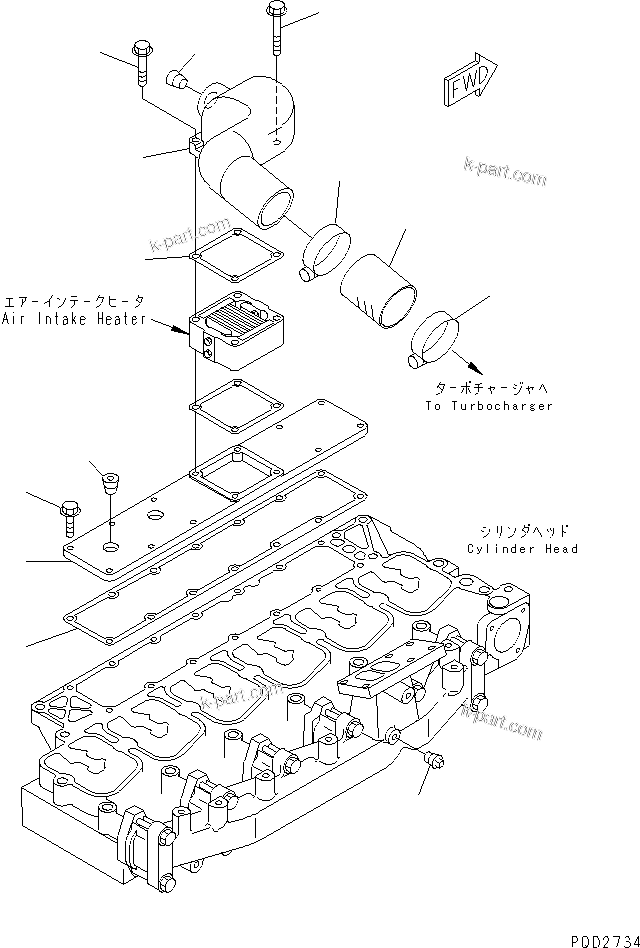 Komatsu parts book diagram for S6D102E-1E S/N 26200929-UP: AIR CONNECTOR(#26204449-)