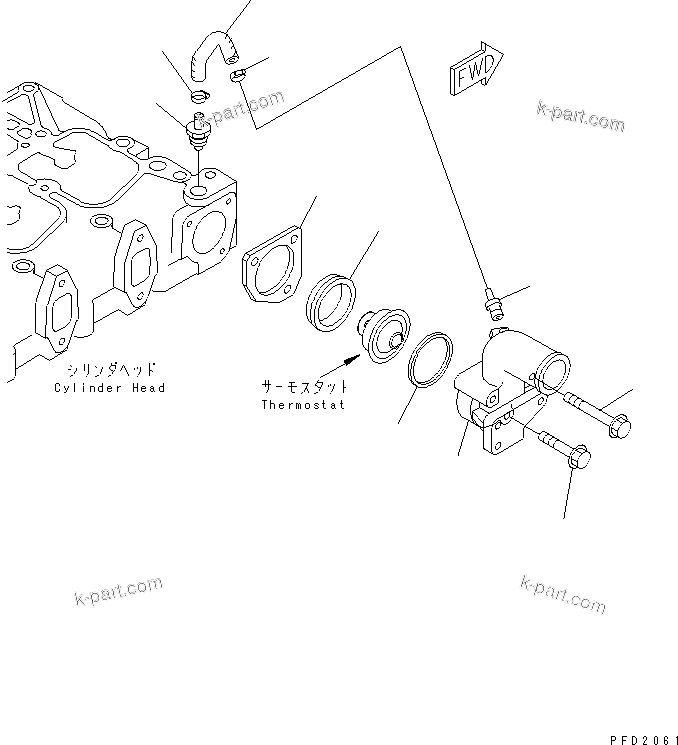 Komatsu parts book diagram for S6D102E-1E S/N 26200929-UP: THERMOSTAT HOUSING