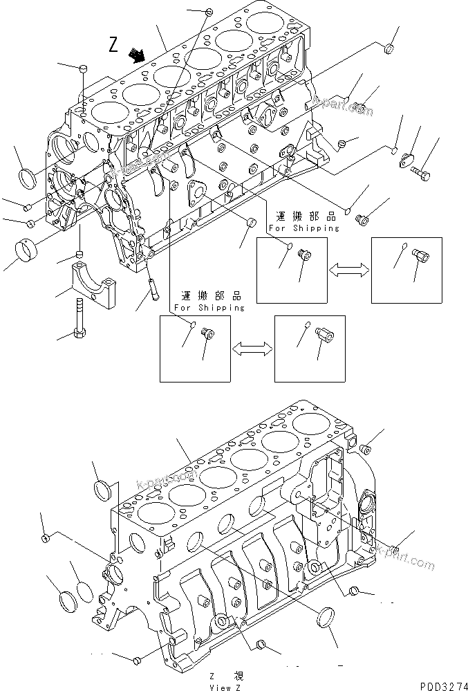 Komatsu parts book diagram for S6D102E-1E S/N 26200929-UP: CYLINDER BLOCK(#26222208-)