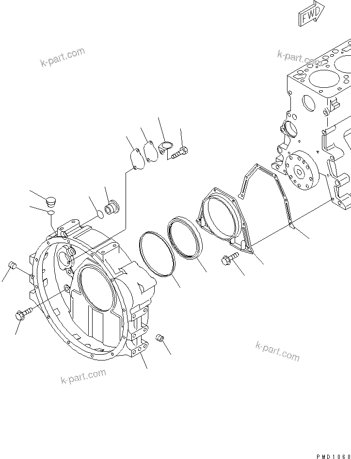 Komatsu parts book diagram for S6D102E-1E S/N 26200929-UP: FLYWHEEL HOUSING(#26200929-26223713)