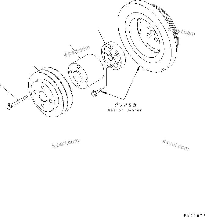 Komatsu parts book diagram for S6D102E-1E S/N 26200929-UP: CRANK PULLEY (AIR CONDITIONER PULLEY)