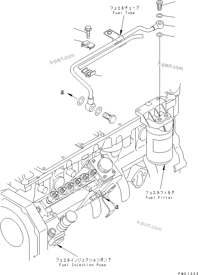 Komatsu parts book diagram for S6D102E-1E S/N 26200929-UP: FUEL FILTER PIPING(#26200929-26204448)