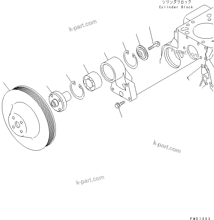 Komatsu parts book diagram for S6D102E-1E S/N 26200929-UP: FAN DRIVE PULLEY