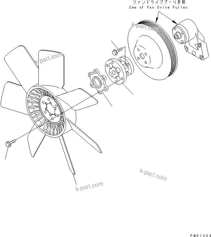 Komatsu parts book diagram for S6D102E-1E S/N 26200929-UP: COOLING FAN