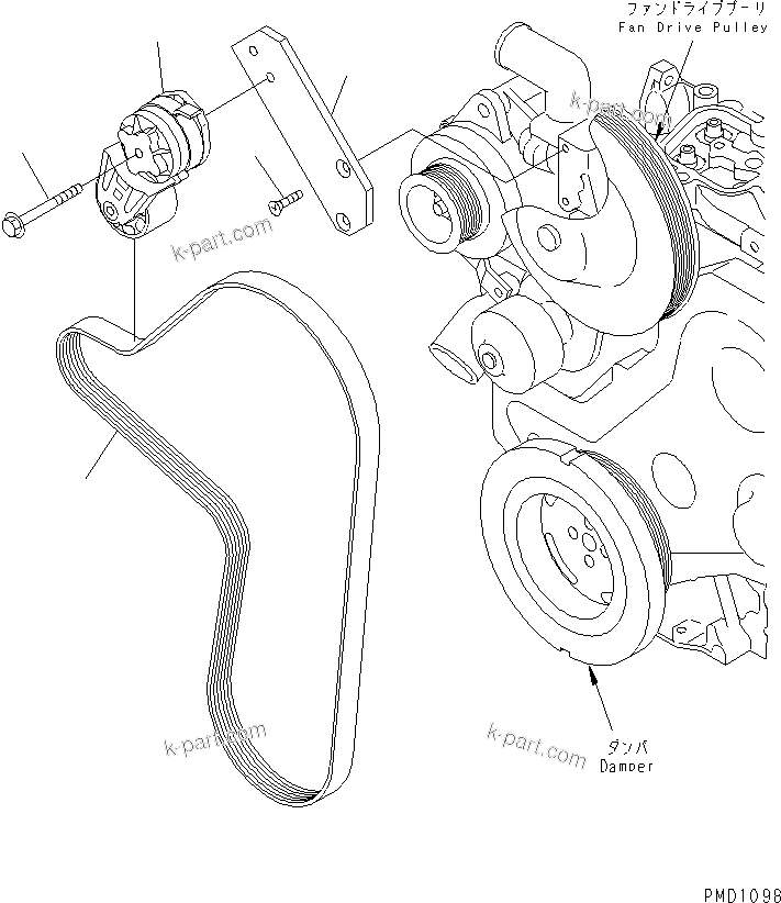 Komatsu parts book diagram for S6D102E-1E S/N 26200929-UP: BELT TENSIONER