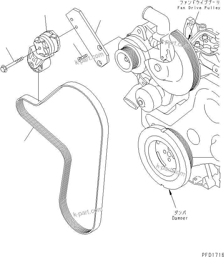 Komatsu parts book diagram for S6D102E-1E S/N 26200929-UP: BELT TENSIONER (WITH 90A ALTERNATOR)