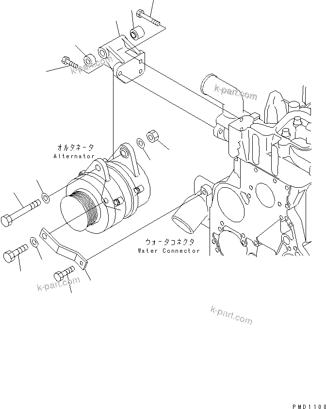 Komatsu parts book diagram for S6D102E-1E S/N 26200929-UP: ALTERNATOR MOUNTING (35A)(#26200929-26200935)