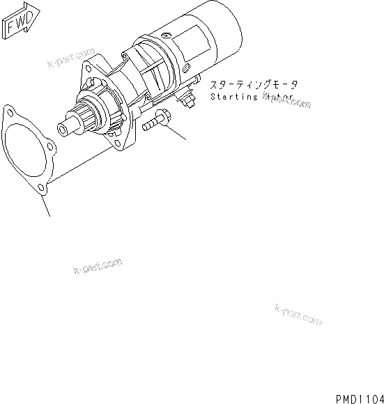 Komatsu parts book diagram for S6D102E-1E S/N 26200929-UP: STARTING MOTOR MOUNTING(#26200929-26246979)