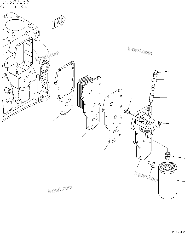 Komatsu parts book diagram for S6D102E-1F-S2 S/N 26200929-UP: OIL COOLER AND OIL FILTER