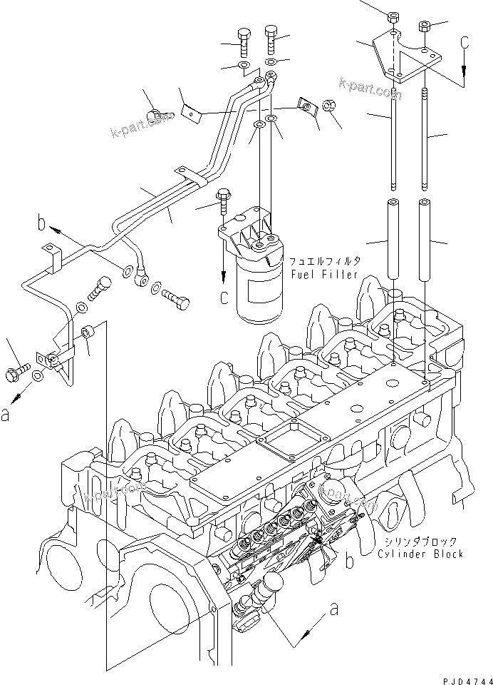 Komatsu parts book diagram for S6D102E-1F-S2 S/N 26200929-UP: FUEL FILTER MOUNTING AND PIPING(#26230250-)