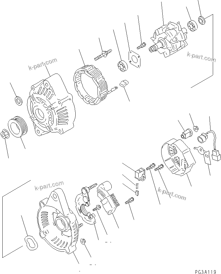 Komatsu parts book diagram for S6D102E-1F-S2 S/N 26200929-UP: ALTERNATOR (35A) (INNER PARTS)