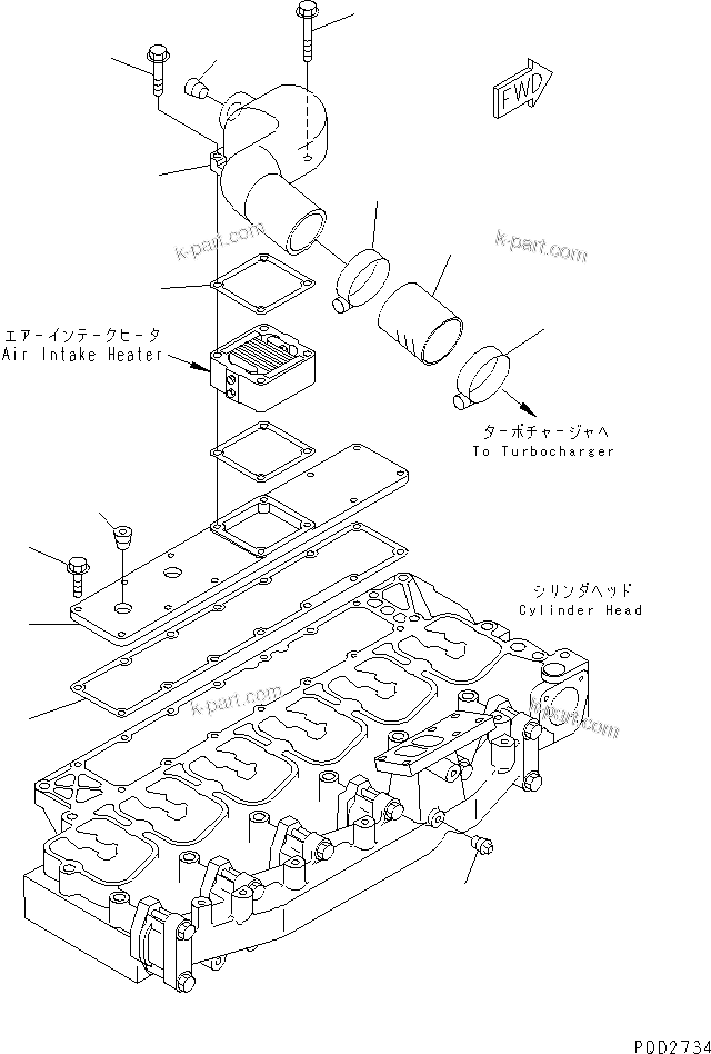 Komatsu parts book diagram for S6D102E-1T S/N 26200929-UP: AIR CONNECTOR(#26204449-)