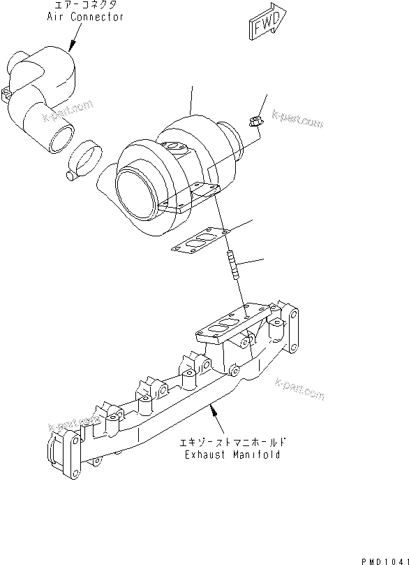Komatsu parts book diagram for S6D102E-1T S/N 26200929-UP: TURBOCHARGER MOUNTING(#26200929-26232772)