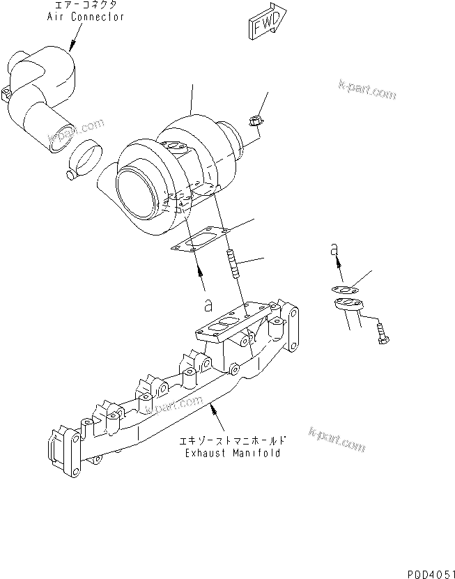 Komatsu parts book diagram for S6D102E-1T S/N 26200929-UP: TURBOCHARGER MOUNTING(#26232773-)