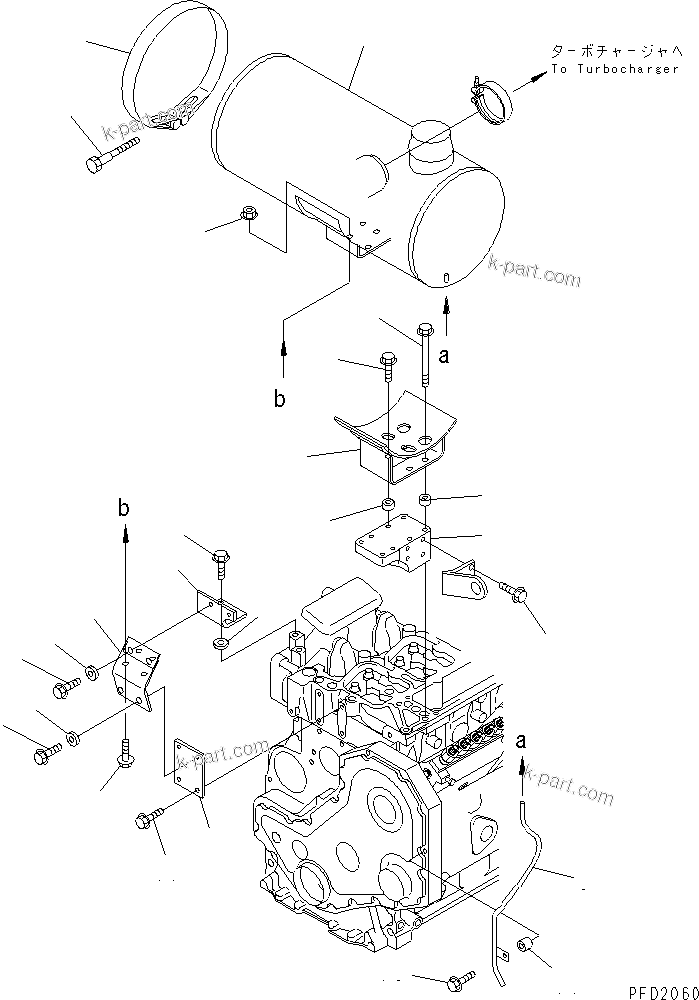 Komatsu parts book diagram for S6D102E-1T S/N 26200929-UP: MUFFLER AND MOUNTING(#26217494-)