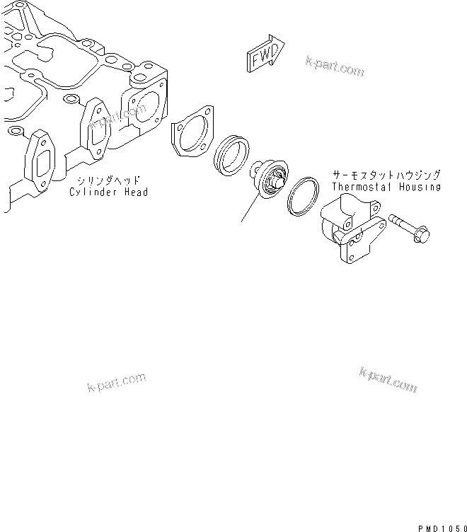 Komatsu parts book diagram for S6D102E-1T S/N 26200929-UP: THERMOSTAT