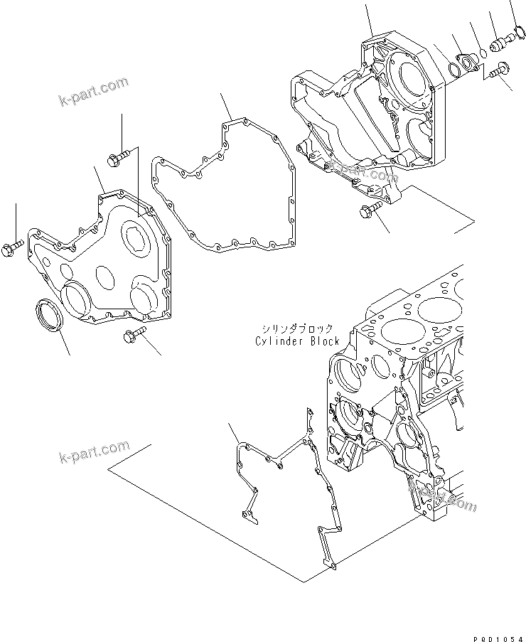 Komatsu parts book diagram for S6D102E-1T S/N 26200929-UP: FRONT COVER(#26200929-26239105)