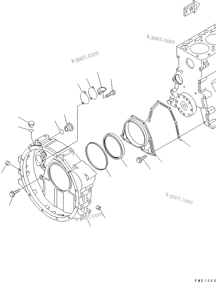 Komatsu parts book diagram for S6D102E-1T S/N 26200929-UP: FLYWHEEL HOUSING(#26200929-26223713)