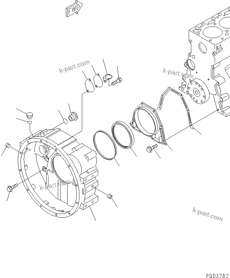 Komatsu parts book diagram for S6D102E-1T S/N 26200929-UP: FLYWHEEL HOUSING(#26223714-26239105)