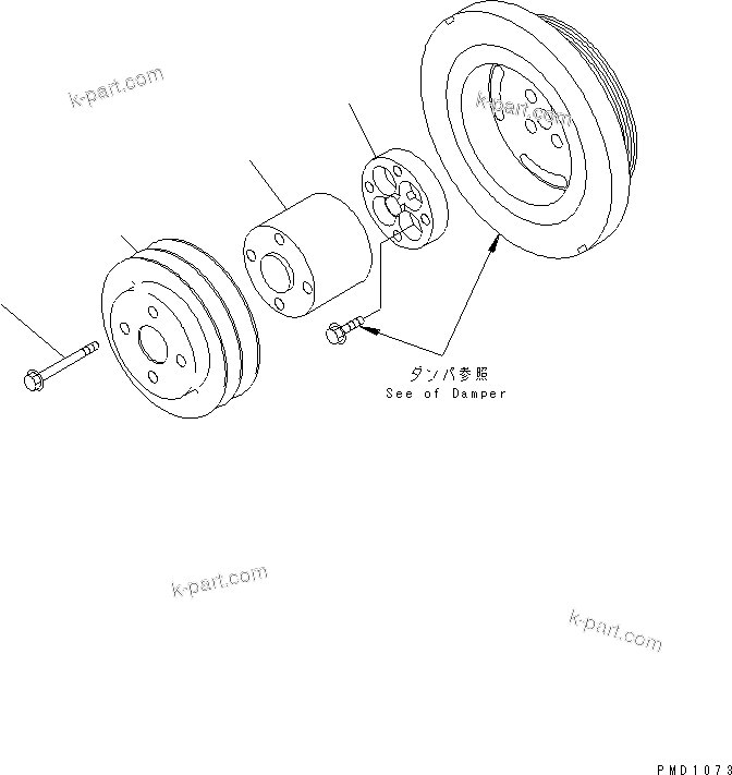 Komatsu parts book diagram for S6D102E-1T S/N 26200929-UP: CRANK PULLEY (AIR CONDITIONER PULLEY)