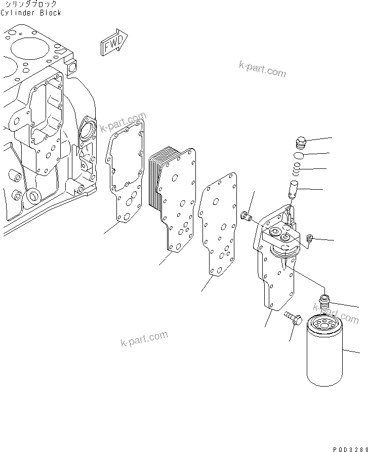 Komatsu parts book diagram for S6D102E-1T S/N 26200929-UP: OIL COOLER AND OIL FILTER