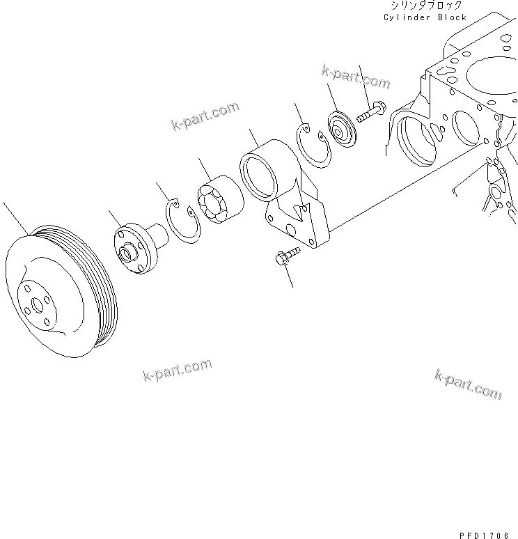 Komatsu parts book diagram for S6D102E-1T S/N 26200929-UP: FAN DRIVE PULLEY(#26237081-)