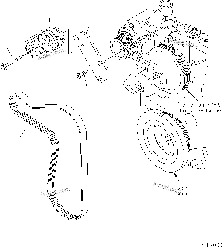 Komatsu parts book diagram for S6D102E-1T S/N 26200929-UP: BELT TENSIONER(#26217579-26238641)