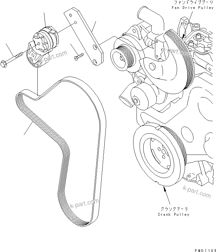 Komatsu parts book diagram for S6D102E-1T S/N 26200929-UP: BELT TENSIONER(#26238642-)