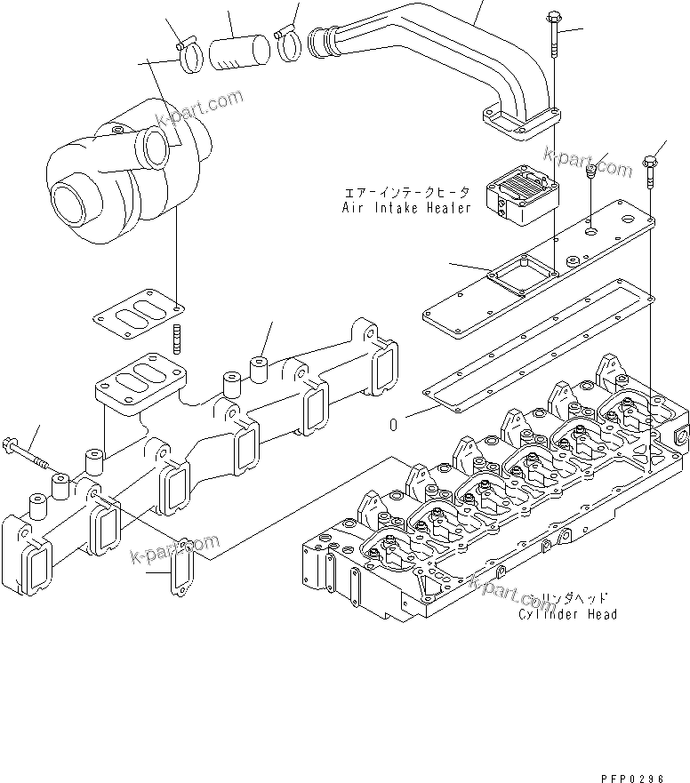 Komatsu parts book diagram for S6D102E-1AA S/N 21180000-UP: EXHAUST MANIFOLD AND CONNECTION