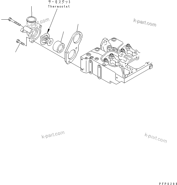 Komatsu parts book diagram for S6D102E-1AA S/N 21180000-UP: THERMOSTAT HOUSING