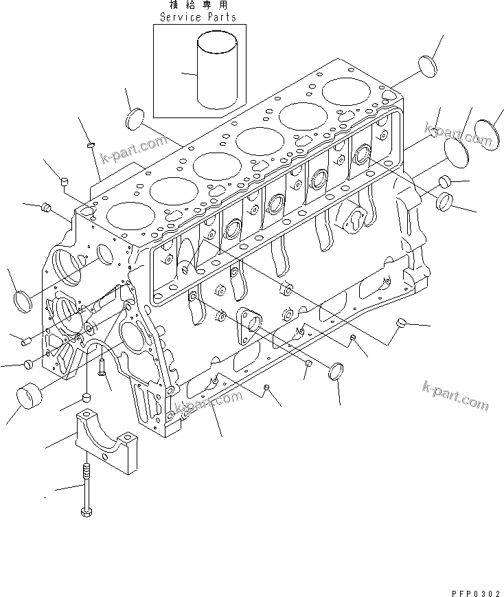 Komatsu parts book diagram for S6D102E-1AA S/N 21180000-UP: CYLINDER BLOCK