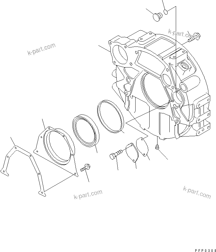 Komatsu parts book diagram for S6D102E-1AA S/N 21180000-UP: FLYWHEEL HOUSING