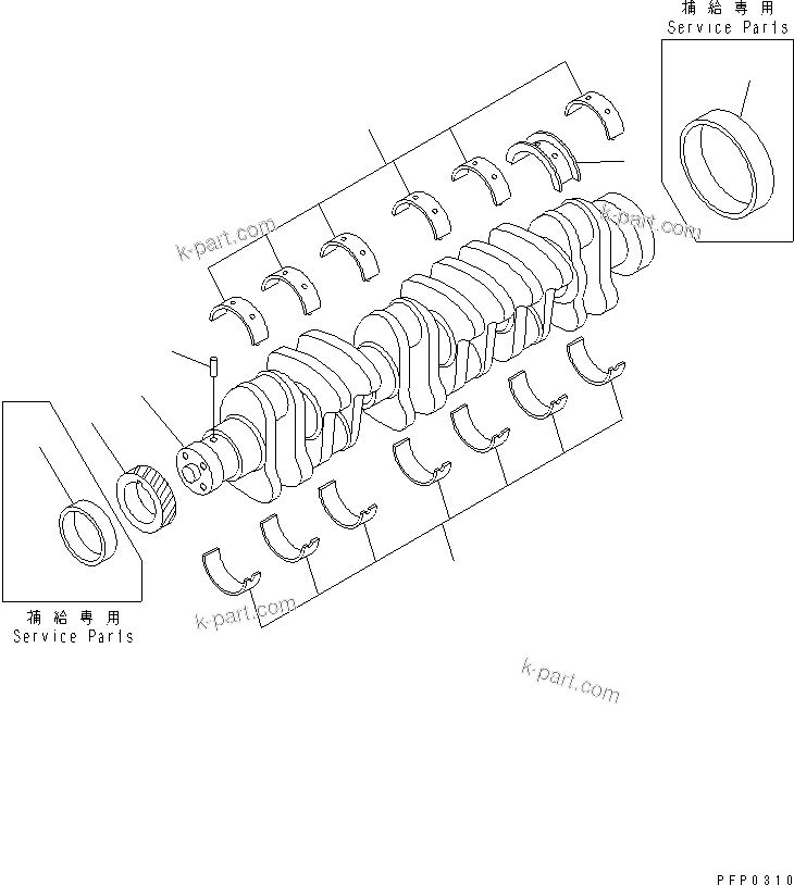 Komatsu parts book diagram for S6D102E-1AA S/N 21180000-UP: CRANKSHAFT