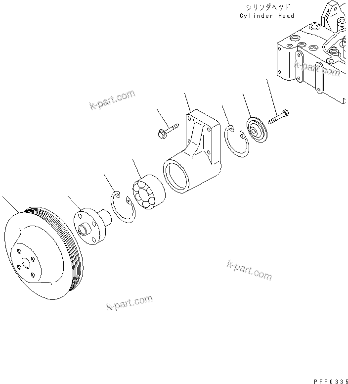 Komatsu parts book diagram for S6D102E-1AA S/N 21180000-UP: FAN DRIVE PULLEY