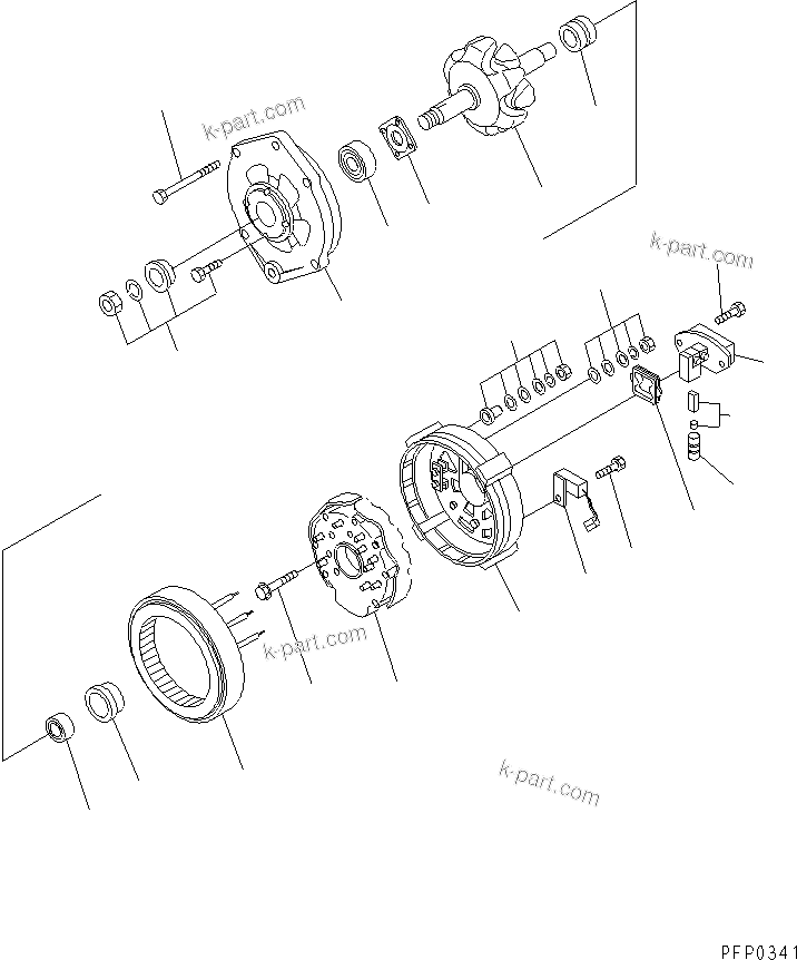 Komatsu parts book diagram for S6D102E-1AA S/N 21180000-UP: ALTERNATOR (40A) (INNER PARTS)(#21210557-)