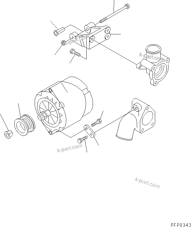 Komatsu parts book diagram for S6D102E-1AA S/N 21180000-UP: ALTERNATOR SUPPORT(#21180000-21210556)