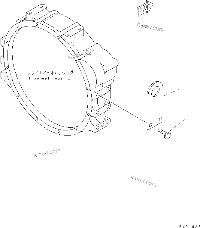 Komatsu parts book diagram for S6D102E-1W-D S/N 26200929-UP: REAR HANGER