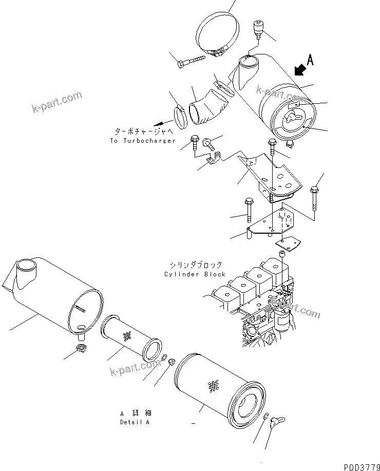 Komatsu parts book diagram for S6D102E-1W-D S/N 26200929-UP: AIR CLEANER (WITH EXTENSION PIPE) (TBG SPEC.)(#26227032-)