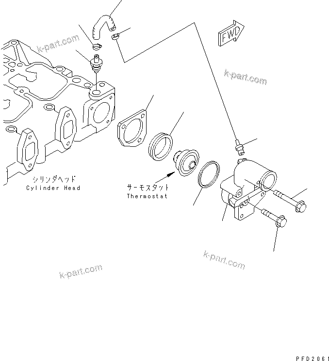 Komatsu parts book diagram for S6D102E-1W-D S/N 26200929-UP: THERMOSTAT HOUSING