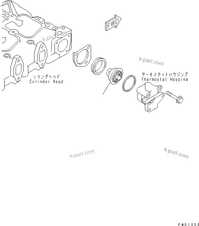 Komatsu parts book diagram for S6D102E-1W-D S/N 26200929-UP: THERMOSTAT